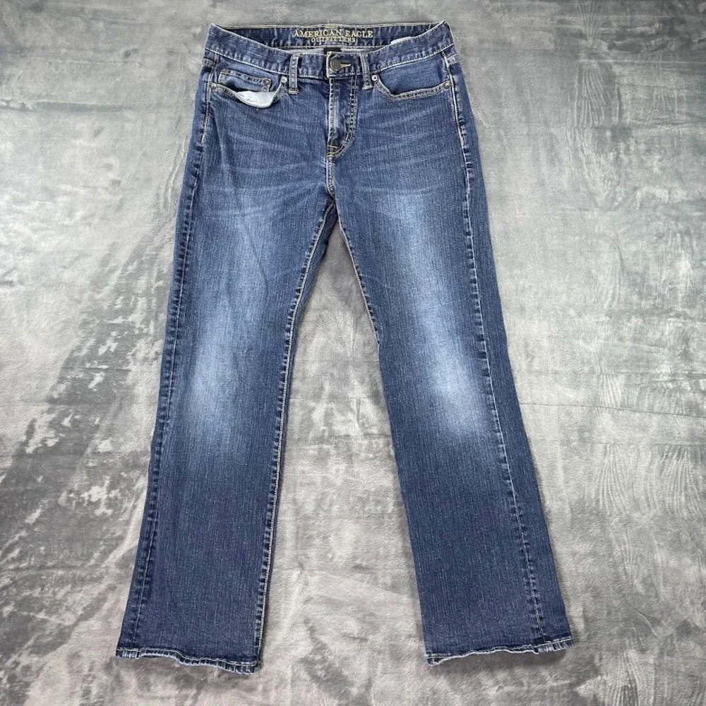 Y2K American Eagle Jeans Mens 30x30 Fit 30x29 Wash Blue Original Bootcut Stretch